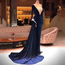 

Eightale Sexy Prom Dresses V-Neck Mermaid Evening Dress 2022 High Split Saudi Arabia Floor Length Cocktail Party Gowns Plus Size