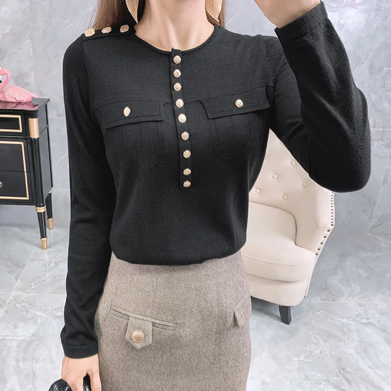 New 2019 autumn winter women knit sweater long sleeve button front black red tops pullovers
New 2019 autumn winter women knit sweater long sleeve button front black red tops pullovers