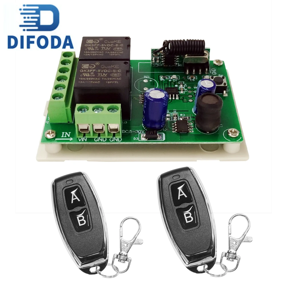 DIFODA DC 5-30V 2CH Switch With Remote Control Relay Module Universal 24V 2 delay 433MHz Remote control Switch Relay Receiver
DIFODA DC 5-30V 2CH Switch With Remote Control Relay Module Universal 24V 2 delay 433MHz Remote control Switch Relay Receiver