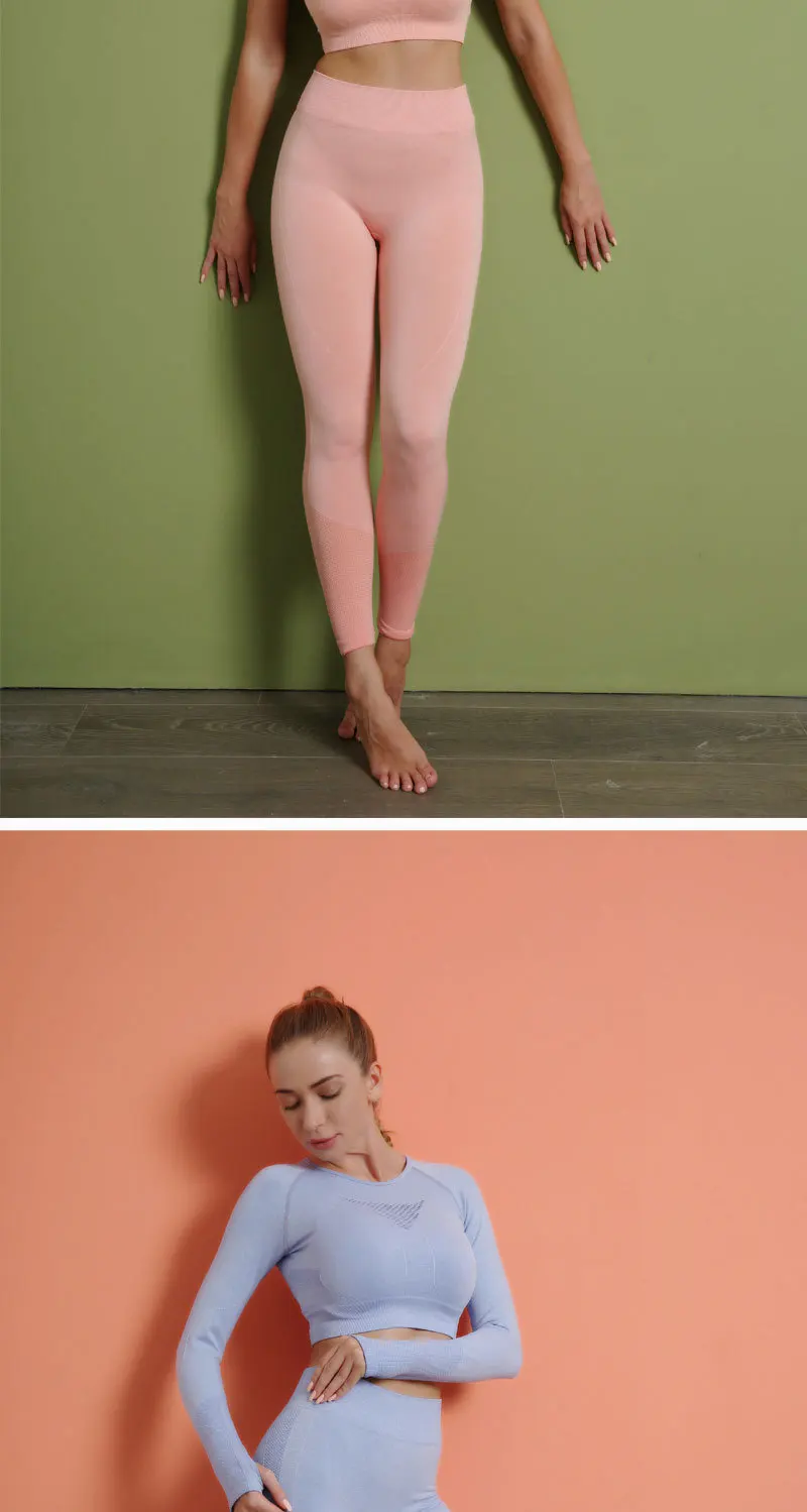 Kobiety zestaw do jogi: 3 sztuki bezszwowe dresy, legginsy z wysokim stanem i koszulka fitness - Wianko - 35