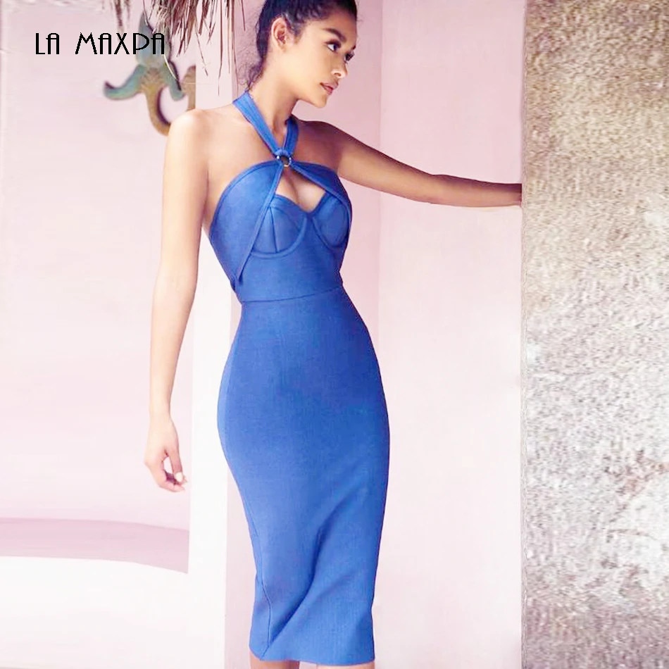2020 New Arrivals Women Halter Sexy blue Bandage Dresssexy Bodycon Dress Club Party dresses wholesale | Женская одежда