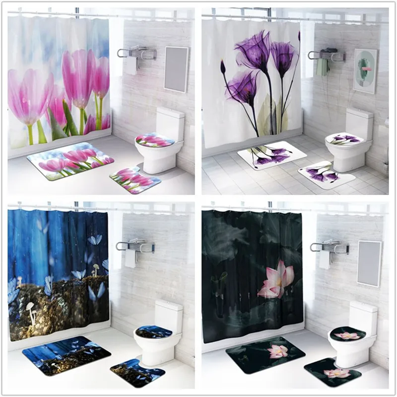 Flower Pattern Printing Bathroom Waterproof Shower Curtain Set Pedestal Rug Lid Carpet Toilet Cover Set Bath Curtain Mat Set
Flower Pattern Printing Bathroom Waterproof Shower Curtain Set Pedestal Rug Lid Carpet Toilet Cover Set Bath Curtain Mat Set