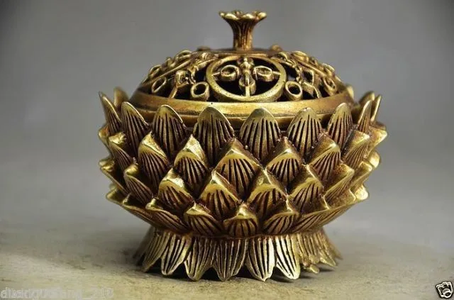 

Exquisite Chinese Collectible Decorated Old Handwork Brass Hollow-out Carved Lotus Big Incense Burner