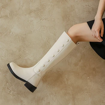 Genuine Leather med Heels Knee High Boots button Round toe Shoes Woman Side Zipper Boots Party Casual Basic women Pumps
Genuine Leather med Heels Knee High Boots button Round toe Shoes Woman Side Zipper Boots Party Casual Basic women Pumps