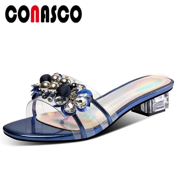 CONASCO Summer Fashion Casual Genuine Leather Women Sandals Slippers Pumps Rhinestone Crystal Applique Thick Heels Shoes Woman
CONASCO Summer Fashion Casual Genuine Leather Women Sandals Slippers Pumps Rhinestone Crystal Applique Thick Heels Shoes Woman