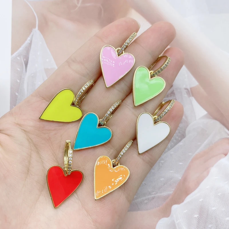 

5pair/Lot Colorful Dripping Oil Heart Enamel Hoop Jewelry Earrings
