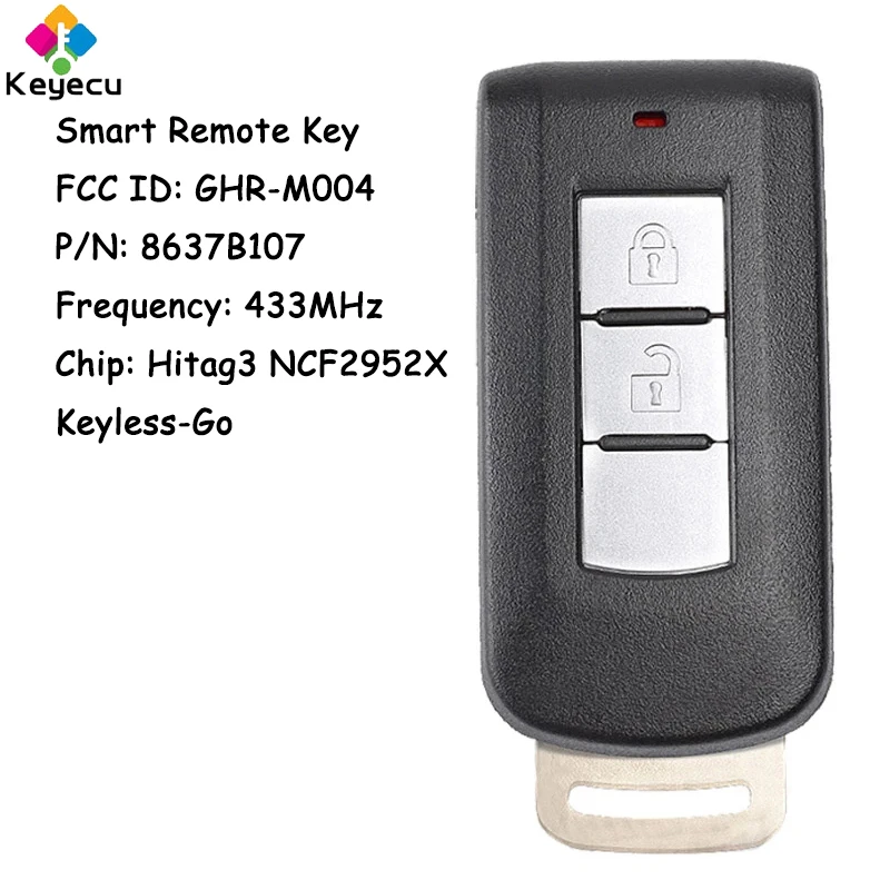 

KEYECU Keyless Go Smart Remote Car Key With 2 Buttons 433MHz NCF2952X Chip for Mitsubishi Montero L200 2016-2020 Fob GHR-M004