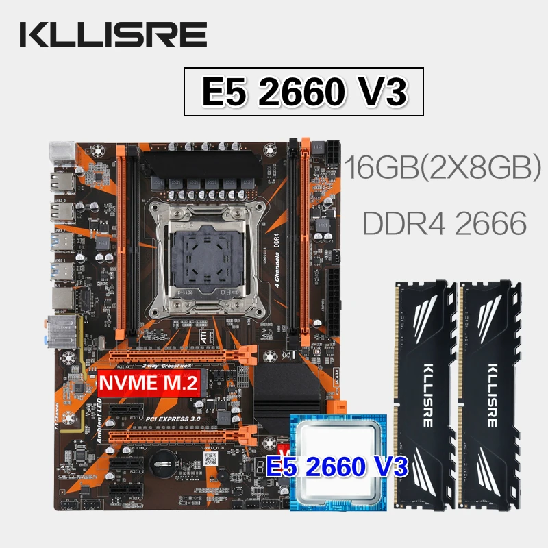 Комплект материнской платы Kllisre X99 D4 с процессором Xeon E5 2660 V3 LGA2011-3 Память DDR4 2 шт. X 8