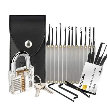 

Lock Pick Set with Transparent Training Padlock and Credit Card Lock Picking Tool Kit for Beginner and Pro Locksmiths