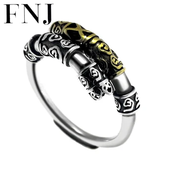 

FNJ 925 Silver Ring Punk Pattern Original S925 Sterling Thai Silver Rings for Women Men Jewelry Adjustable Size USA 8-11