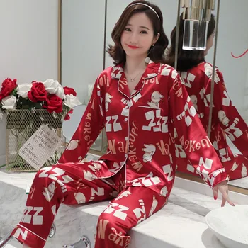 2020 Spring Summer Silk Satin Long Sleeve Pajama Sets for Women Print Sleepwear Suit Pyjamas Homewear Pijama Mujer Home Clothes
2020 Spring Summer Silk Satin Long Sleeve Pajama Sets for Women Print Sleepwear Suit Pyjamas Homewear Pijama Mujer Home Clothes