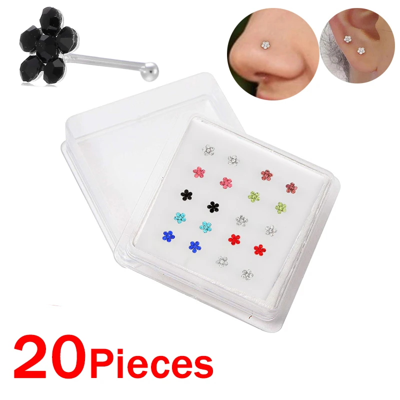 20PCS/Box Women Body Piercing Jewelry Nose Piercing Flower Shape Mix Color White Crystal Nose Ring Nose Studs Drop Shipping
20PCS/Box Women Body Piercing Jewelry Nose Piercing Flower Shape Mix Color White Crystal Nose Ring Nose Studs Drop Shipping