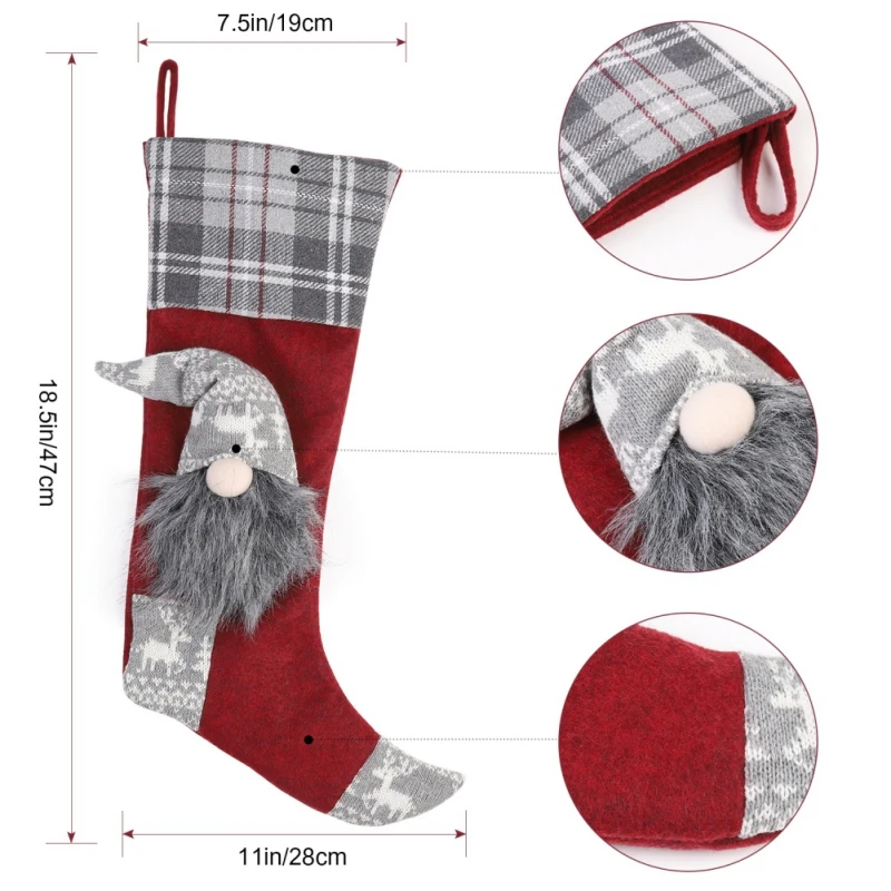 christmas santa stocking xmas tree hanging sock plaid pattern