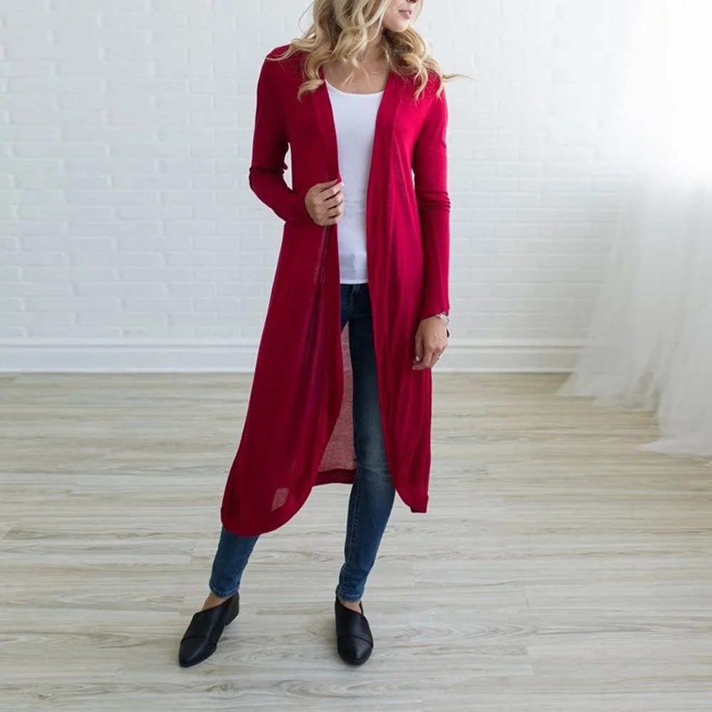 Women's Spring And Autumn Coat Knit Cardigan Long Coat Tops Casual Wild Solid Color Long Sleeve Cardigan Hot Sales 
Women's Spring And Autumn Coat Knit Cardigan Long Coat Tops Casual Wild Solid Color Long Sleeve Cardigan Hot Sales