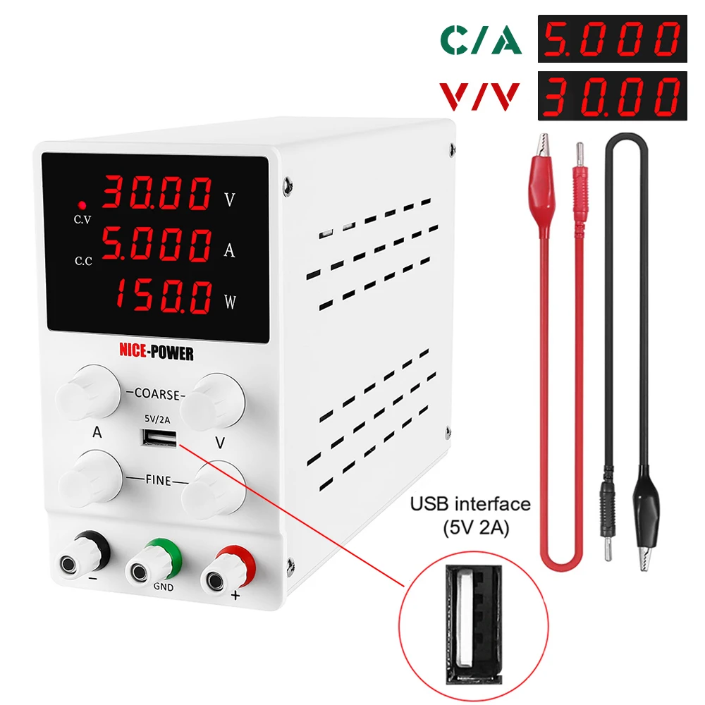 NICE-POWER 30V 5A DC Power Supply Adjustable 4 Digit Display Mini Laboratory Power Supply Voltage Regulator For Phone Repair
NICE-POWER 30V 5A DC Power Supply Adjustable 4 Digit Display Mini Laboratory Power Supply Voltage Regulator For Phone Repair