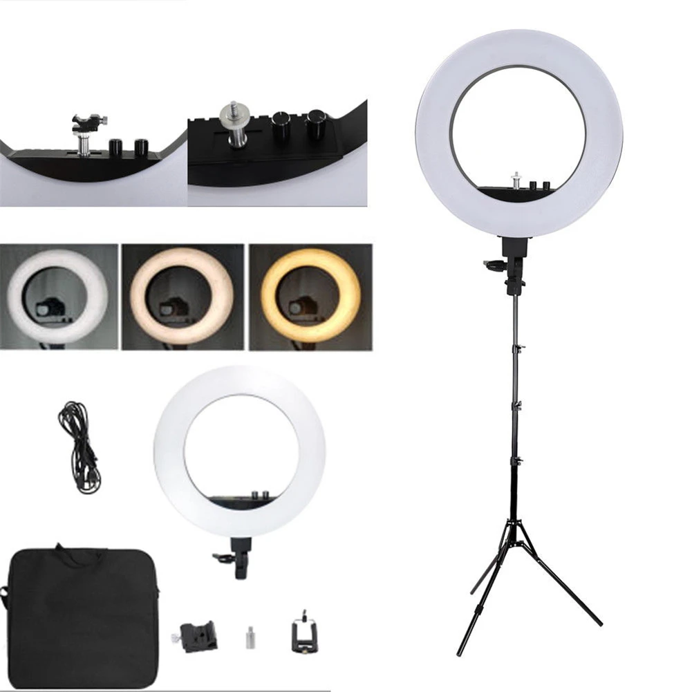 18" Studio Dimmable LED Ring lamp Sets 480 LED Video Light Lamp Photographic Lighting 2m Light Stands and bag
18" Studio Dimmable LED Ring lamp Sets 480 LED Video Light Lamp Photographic Lighting 2m Light Stands and bag