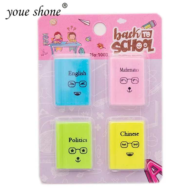 4Pcs=1Lots Eraser Rubber Cute Book Style Colorful Erasers Office Eraser Nice Things Office Study Stationery Gifts For Children
4Pcs=1Lots Eraser Rubber Cute Book Style Colorful Erasers Office Eraser Nice Things Office Study Stationery Gifts For Children