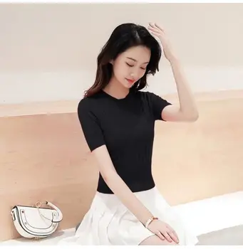 Cut out knitwear women's 2020 spring new middle sleeve round neck short elegant top women's neck
Cut out knitwear women's 2020 spring new middle sleeve round neck short elegant top women's neck