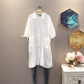 Turn Down Collar Mid-Length Shirt 2020 Summer New Style Elegant Loose Plus-sized Pockets Solid Half Cardigan Womens Tops
Turn Down Collar Mid-Length Shirt 2020 Summer New Style Elegant Loose Plus-sized Pockets Solid Half Cardigan Womens Tops