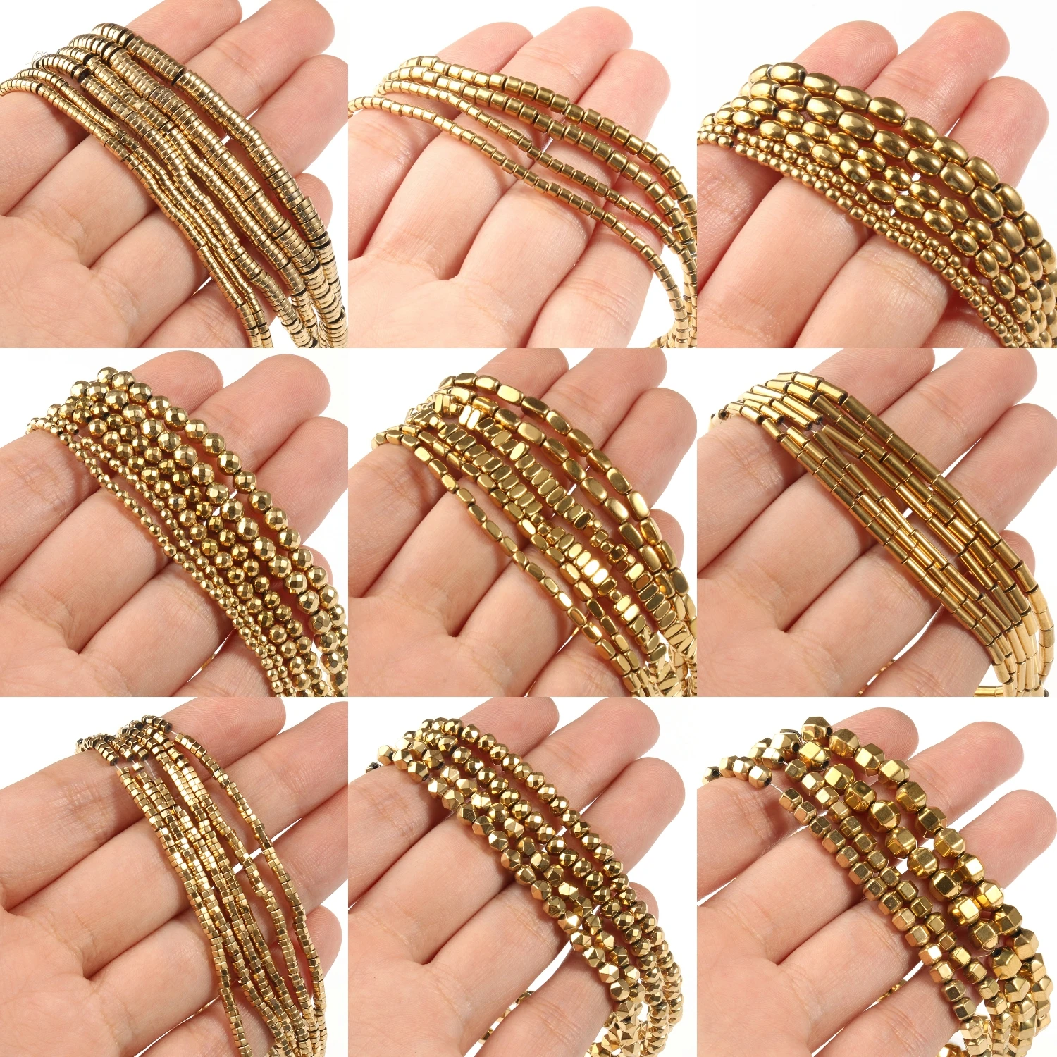 

AAA+ Color Retention Gold-Plated Hematite Beads Natural Stone Round Cube Spacer Loose Beads for jewelry Making DIY Bracelet 15''