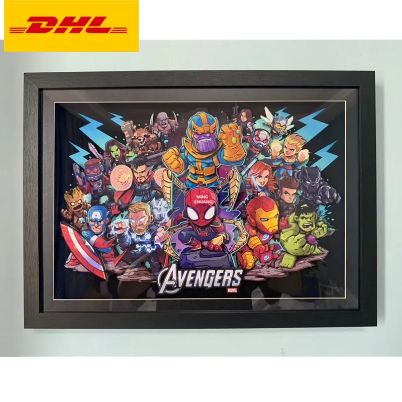 13" The Avengers 3D Stereograph Spider Man Hand Made Cartoon Decorative Painting Paper Gallery Action Figure Toy BOX 34CM V538