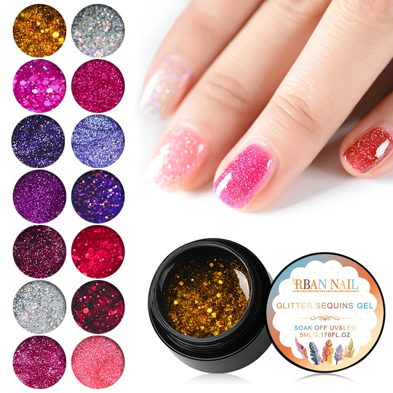RBAN NAIL 5ML Glitter Gel Polish Holographic Colorful Glitter Sequins UV Soak Off Long Lasting Gel Polish Nail Art Varnish
RBAN NAIL 5ML Glitter Gel Polish Holographic Colorful Glitter Sequins UV Soak Off Long Lasting Gel Polish Nail Art Varnish
