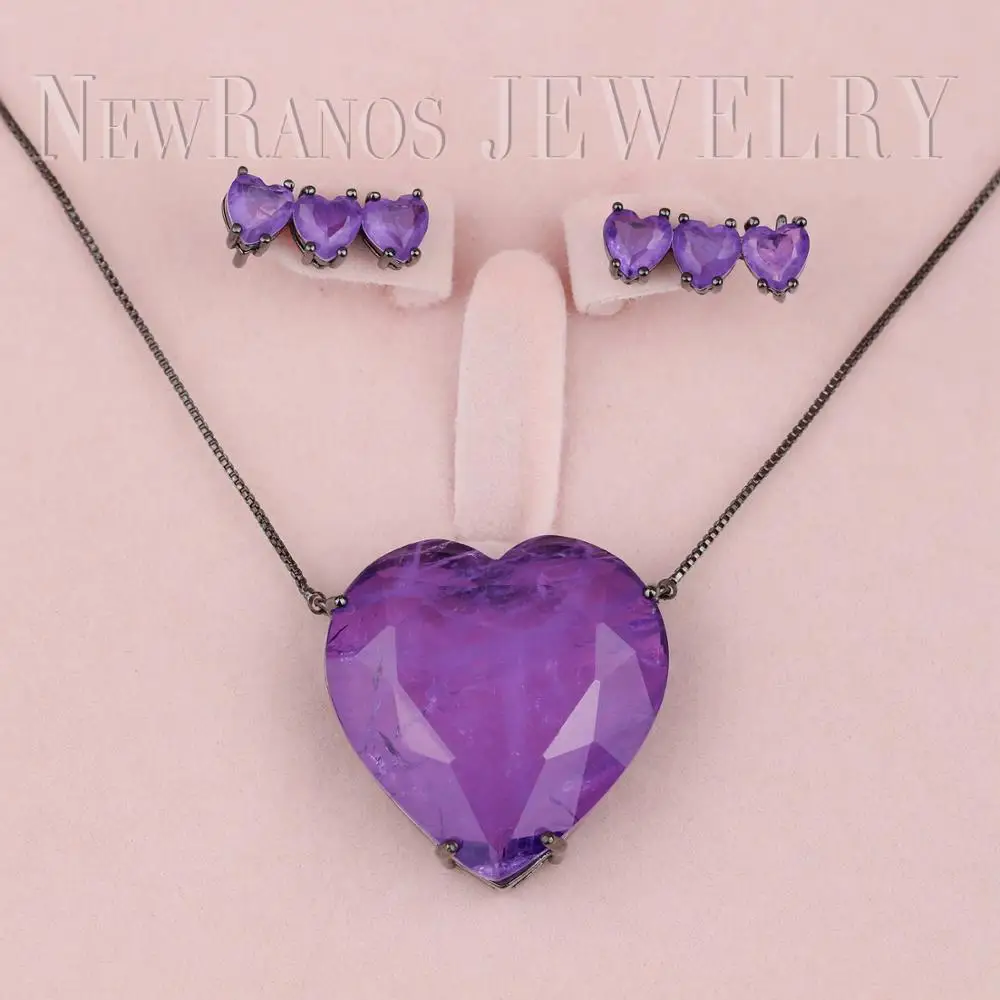 Newranos набор ювелирных изделий с сердечком натуральный камень ожерелье серьги
