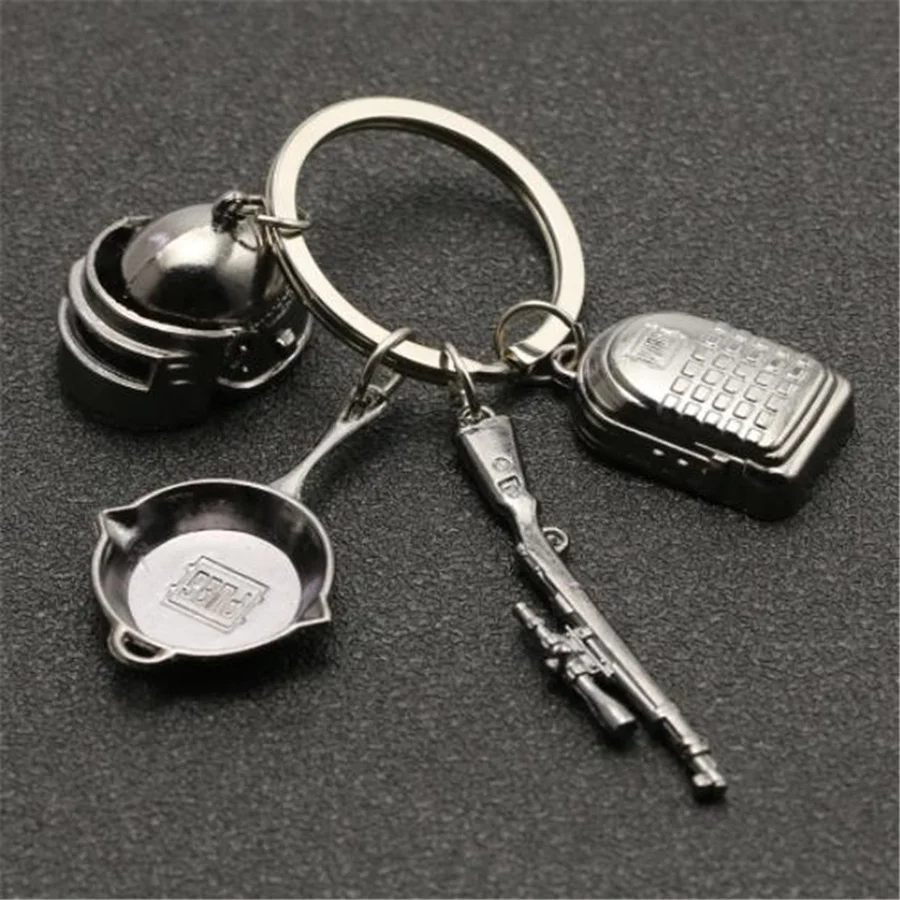 Cosplay PUBG Keychain Playerunknowns Battlegrounds Backpack Armor Helmet Pan 98k Flare Gun Keyring Key Chain Prop | Тематическая