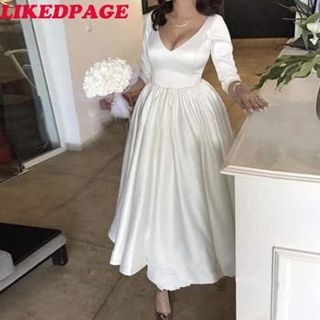 LIKEDPAGE satin A line Arabic Muslim Wedding Dress Three Quarter Sleeves Open Back Bride Dress Simple Vestidos de novia 2020
LIKEDPAGE satin A line Arabic Muslim Wedding Dress Three Quarter Sleeves Open Back Bride Dress Simple Vestidos de novia 2020