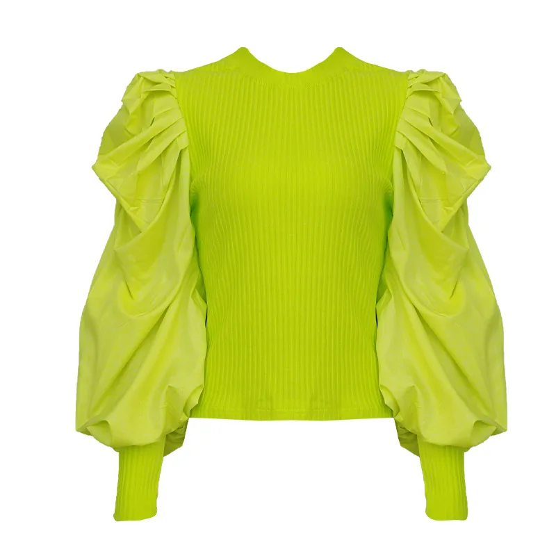Solid Ruched Puff Sleeve Patchwork Women's Knitted Shirts Long Sleeve O-neck Pullover Sweater Green Black White Free Shipping
Solid Ruched Puff Sleeve Patchwork Women's Knitted Shirts Long Sleeve O-neck Pullover Sweater Green Black White Free Shipping