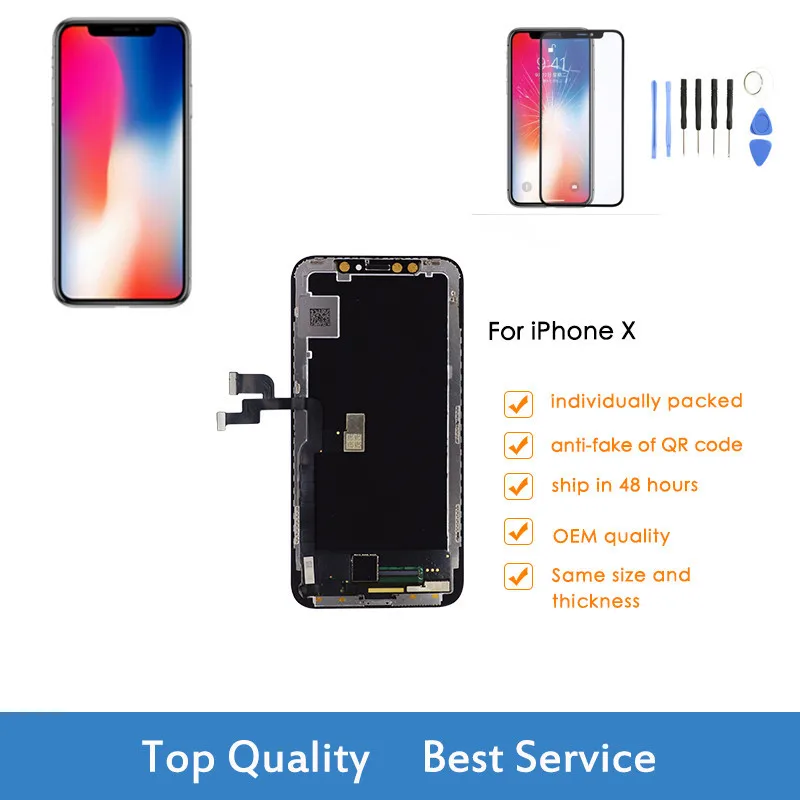 Replacement Parts For iPhone X OEM Touch Screen Digitizer Assembly Replacement With 2Gifts+Repair Tool
Replacement Parts For iPhone X OEM Touch Screen Digitizer Assembly Replacement With 2Gifts+Repair Tool