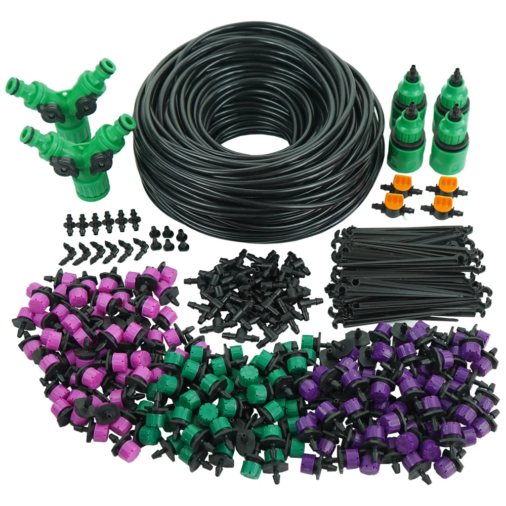 

10-50m DIY Micro Drip Irrigation System 8 Hole Adjustable Flow Watering Dripper Sprinkler Garden 1/4'' Hose Spray Misting Kit