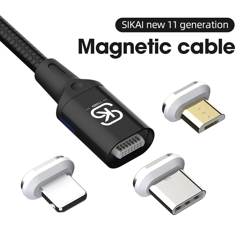 Магнитный кабель SIKAI 11th Gen 3A для iPhone Samsung быстрая зарядка адаптер USB Type C мобильный