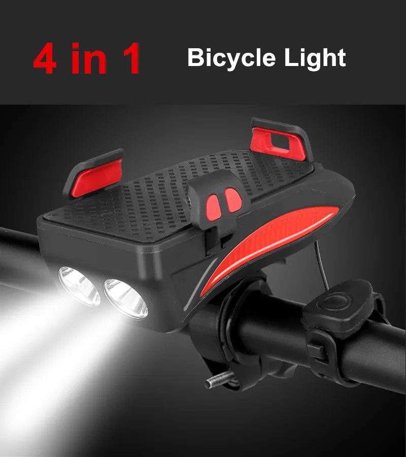 Sale Waterproof Bicycle Front Lights 4 in1  Phone Holder Bike Horn USB Rechargeable Cycling  Flashlight With Power Bank Hiking tools 0