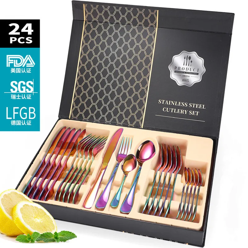 24Pcs/set Gold Cutlery Specular Light Stainless Steel Steak Knife Fork Restaurant Set Coffee Spoon Teaspoon Upscale Home
24Pcs/set Gold Cutlery Specular Light Stainless Steel Steak Knife Fork Restaurant Set Coffee Spoon Teaspoon Upscale Home