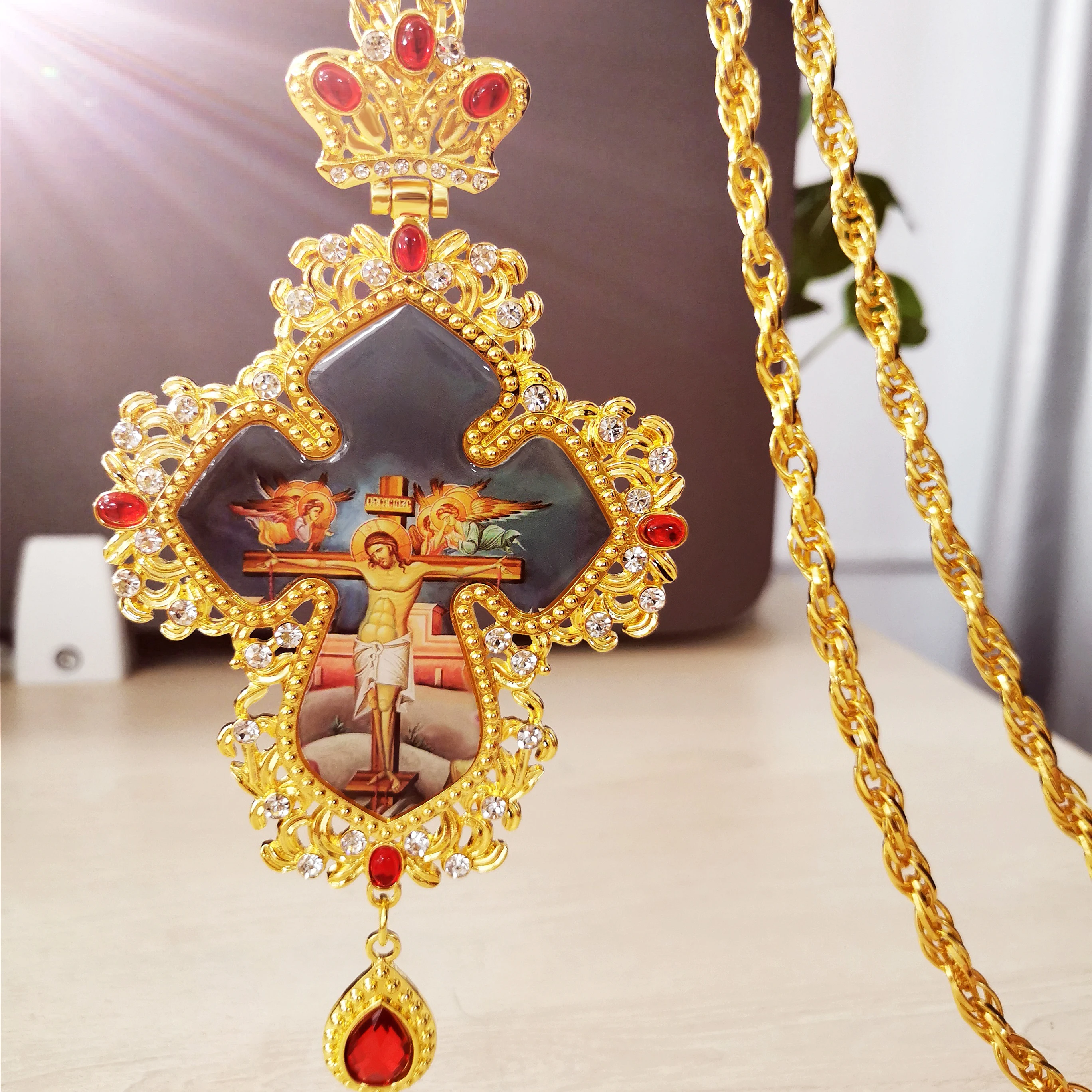 

HIGH QUALITY PECTORAL CROSS ORTHODOX JESUS CRUCIFIX PENDANTS RHINESTONES CROSS CHAIN GOLD RELIGIOUS JEWELRY PASTOR PRAYER GIFT