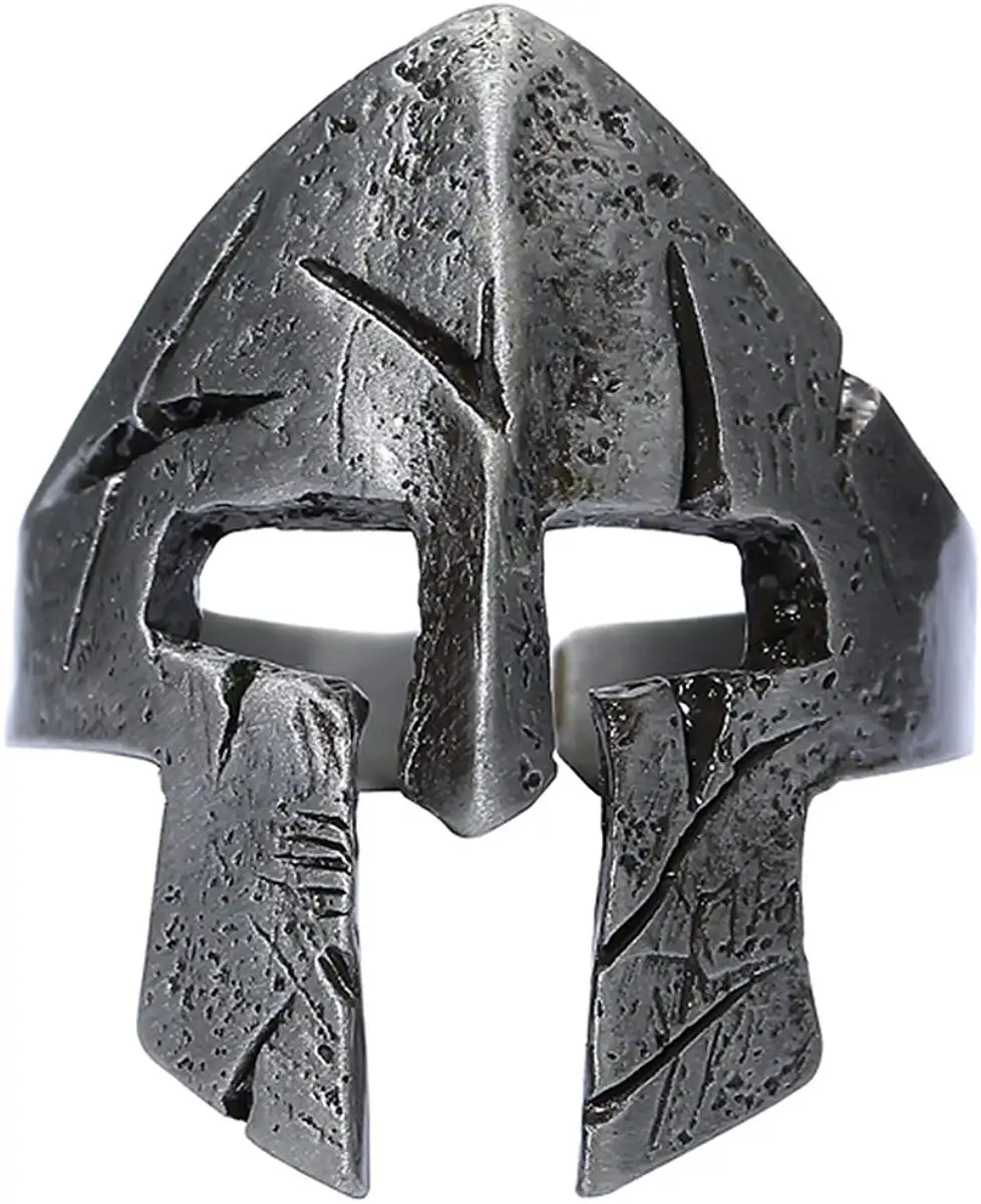 Vintage Spartan Mask Helmet Skull Pagan Ring Nordic Viking Stainless Steel Band