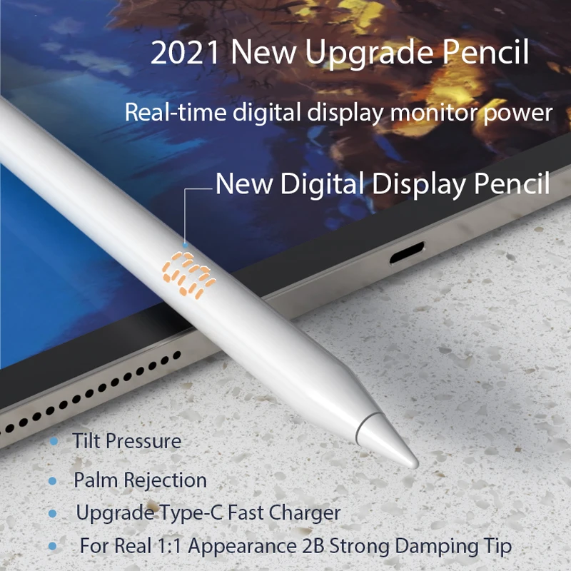 Фото Стилус цифровой с индикатором мощности для iPad 2021-2021 2018 Pro 11 10 2 Air 4 наклоном Apple Pencil 1
