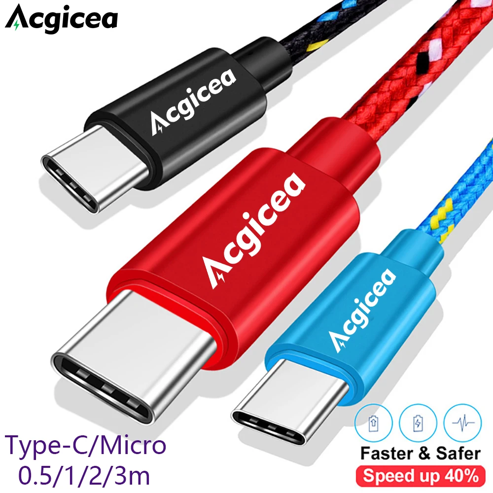 Кабель USB Type C Acgicea для Samsung S20 S21 Xiaomi нейлоновый быстрой зарядки шнур зарядного