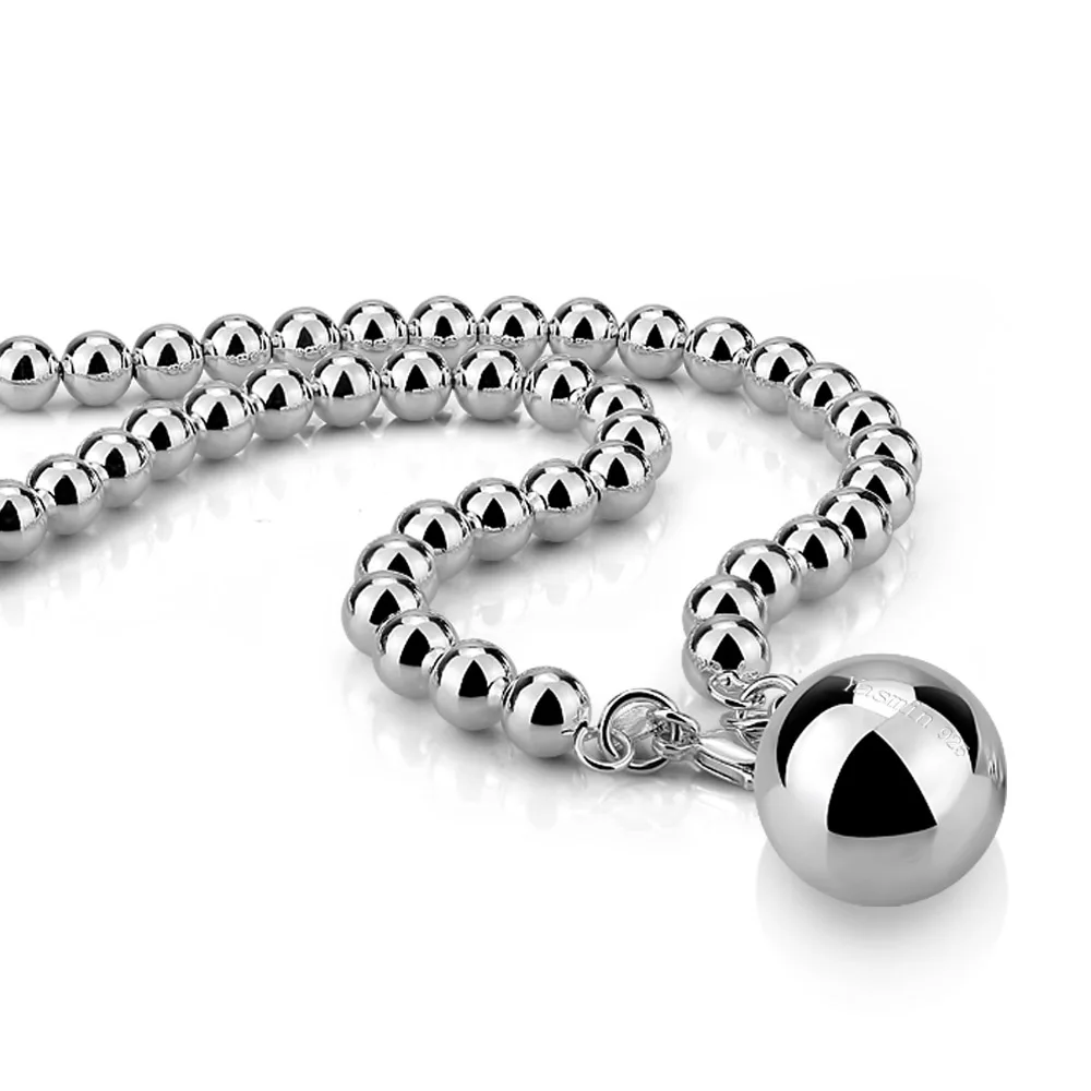 Фото Персонализированные размеры мужское ожерелье цепочка круглые бусины серебро 925