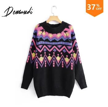 DEMANDI Women's Loose Sweaters New Fashion Recreational Round-collar Jacquard Mid-long Sweaters in Autumn and Winter of 2019
DEMANDI Women's Loose Sweaters New Fashion Recreational Round-collar Jacquard Mid-long Sweaters in Autumn and Winter of 2019