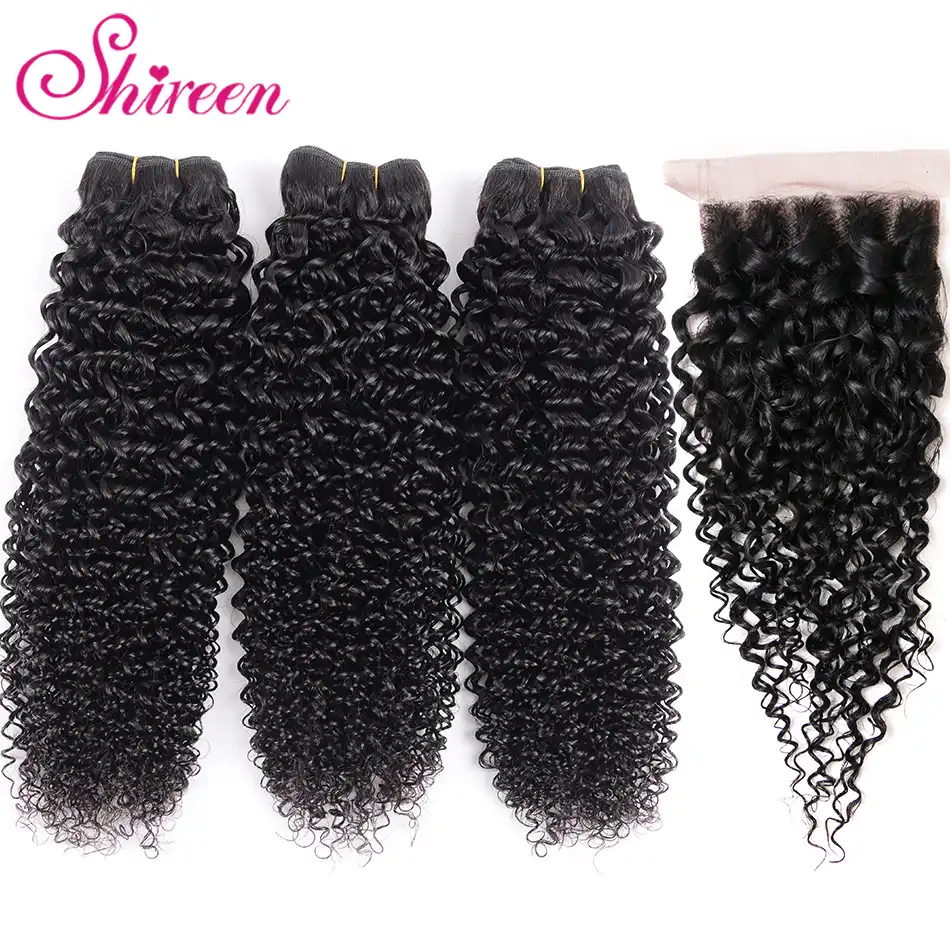 satai kinky curly peruvian hair 3 bundles with closure natural