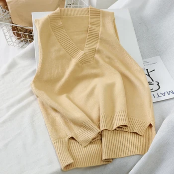 2020 autumn new knitted women sweater vest v-neck sleeveless loose lady elegant pulls outwear coat tops
2020 autumn new knitted women sweater vest v-neck sleeveless loose lady elegant pulls outwear coat tops