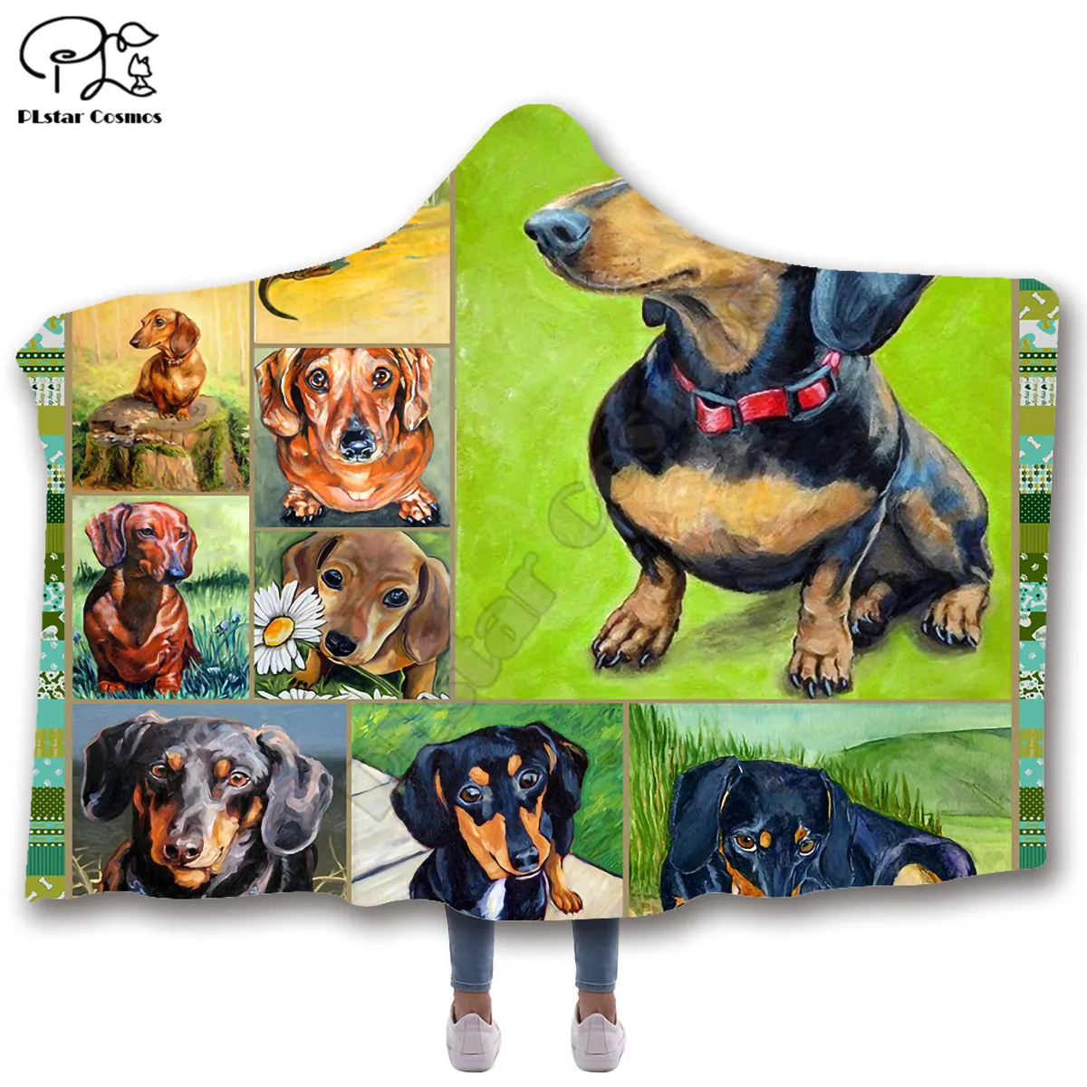 

Cute puppy pattern Character Hooded Blanket Adult colorful child Sherpa Fleece Wearable Blanket Microfiber Bedding style-4