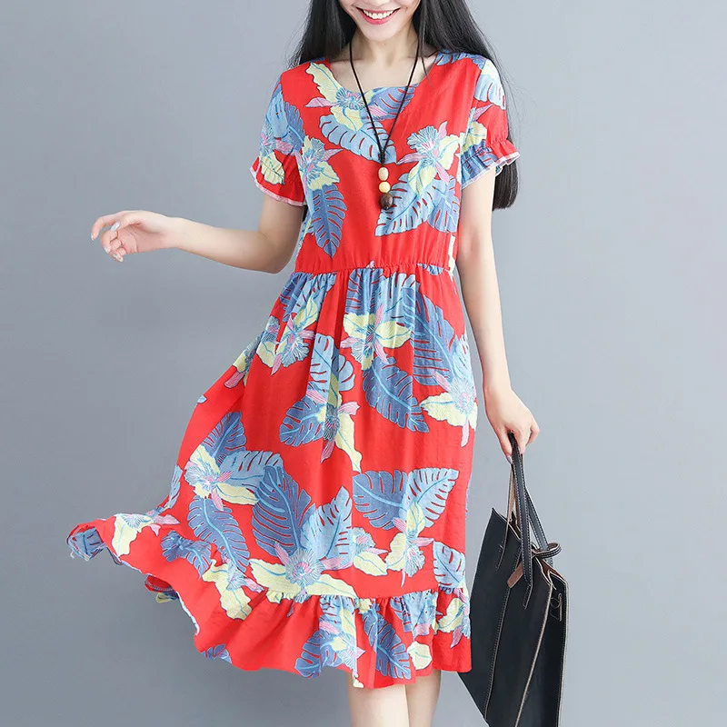 2019 Summer New Style Ethnic-Style Printed Flounced Flax Mid-length Slimming Crew Neck Short Sleeve Cotton Linen Dress Women's
2019 Summer New Style Ethnic-Style Printed Flounced Flax Mid-length Slimming Crew Neck Short Sleeve Cotton Linen Dress Women's