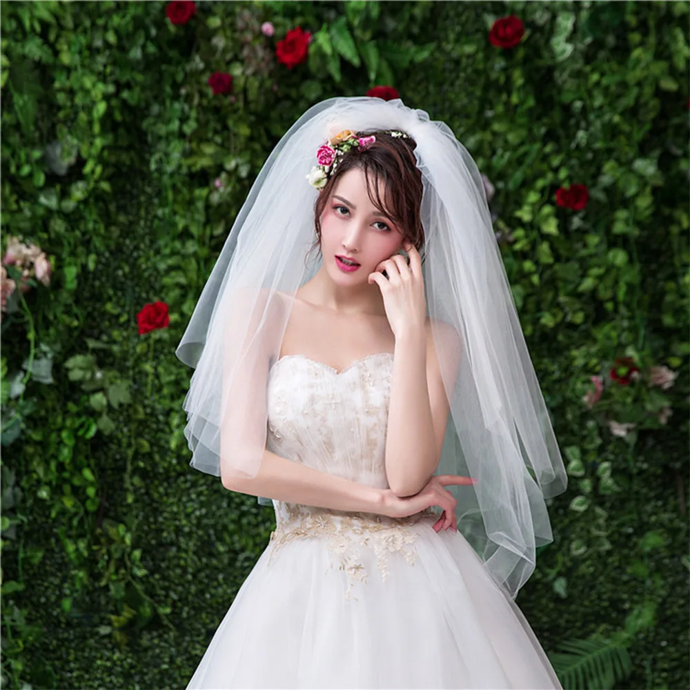 

Multi Tiered Tulle Wedding Veils Elbow Length Off White Cutting Edge