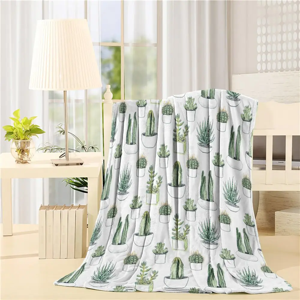 

Plant Potted Cactus Throw Blanket Cartoon Soft Warm Microfiber Blanket Warm Sheets for Kids Bed Covers