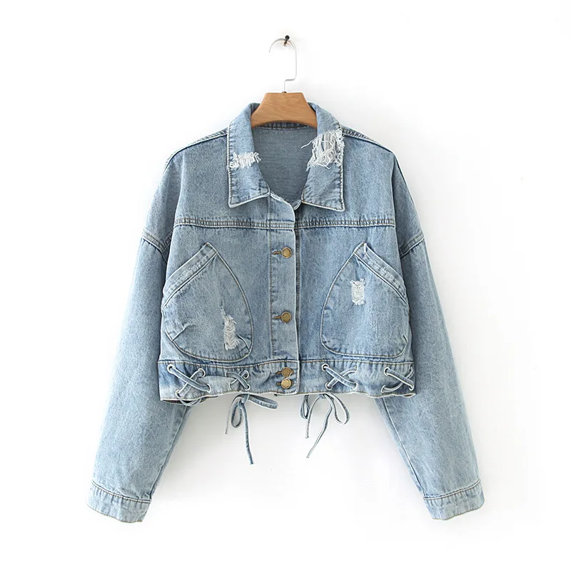 Western Style Autumn New Style Short Washing Retro with Holes Large Pocket Loose-Fit Slimming Tops Jeans Coat Tops Women's
Western Style Autumn New Style Short Washing Retro with Holes Large Pocket Loose-Fit Slimming Tops Jeans Coat Tops Women's
