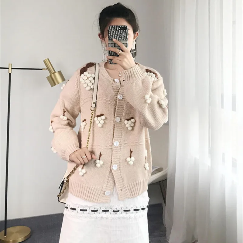 Korean Women Sweaters O-neck Knitted Single Breasted Cardigans Hair Ball Grape Appliques Sweaters Long Sleeve Outerwear Sweater
Korean Women Sweaters O-neck Knitted Single Breasted Cardigans Hair Ball Grape Appliques Sweaters Long Sleeve Outerwear Sweater