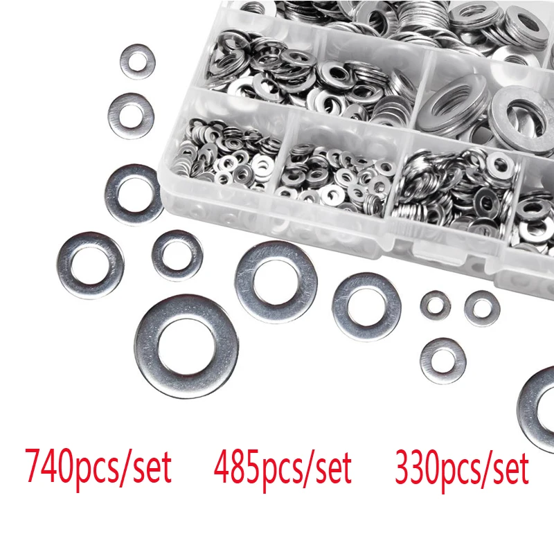 740/330p Washer Set M2 M3 M4 M5 M6 M8 M10 M12 Stainless Steel Washer Flat Washers Ring Plain Washer Gaskets Assortment Kit GB97
740/330p Washer Set M2 M3 M4 M5 M6 M8 M10 M12 Stainless Steel Washer Flat Washers Ring Plain Washer Gaskets Assortment Kit GB97